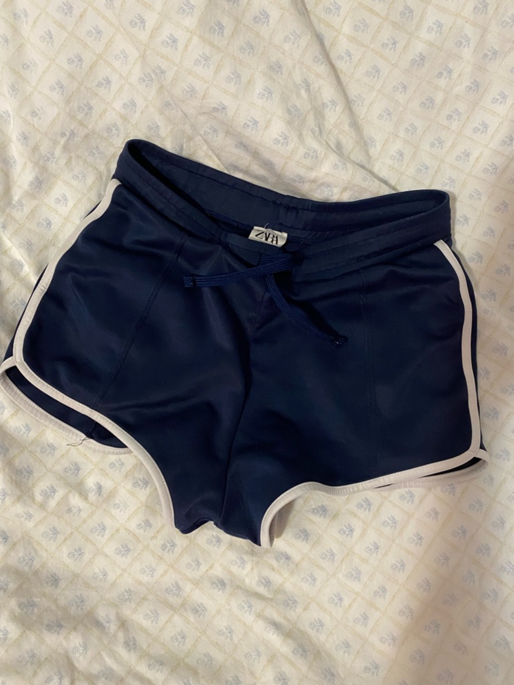 Zara Navy Athletic Shorts with White Piping